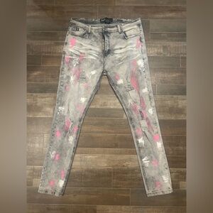 Trendy Gray and Pink Skinny Jeans